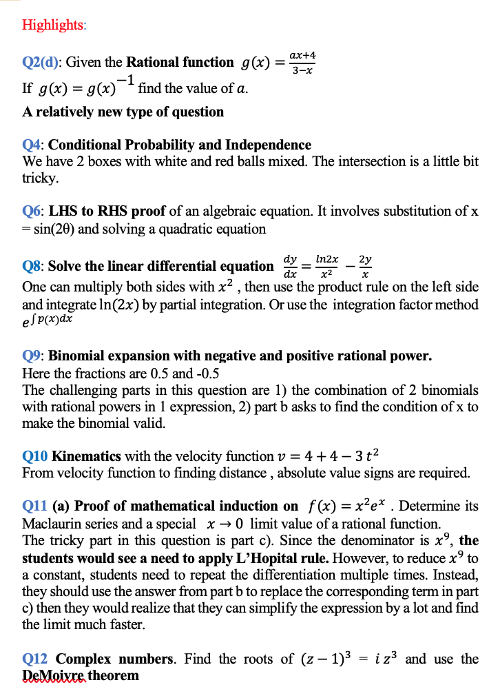 N21 Math AA HL P1 Highlights